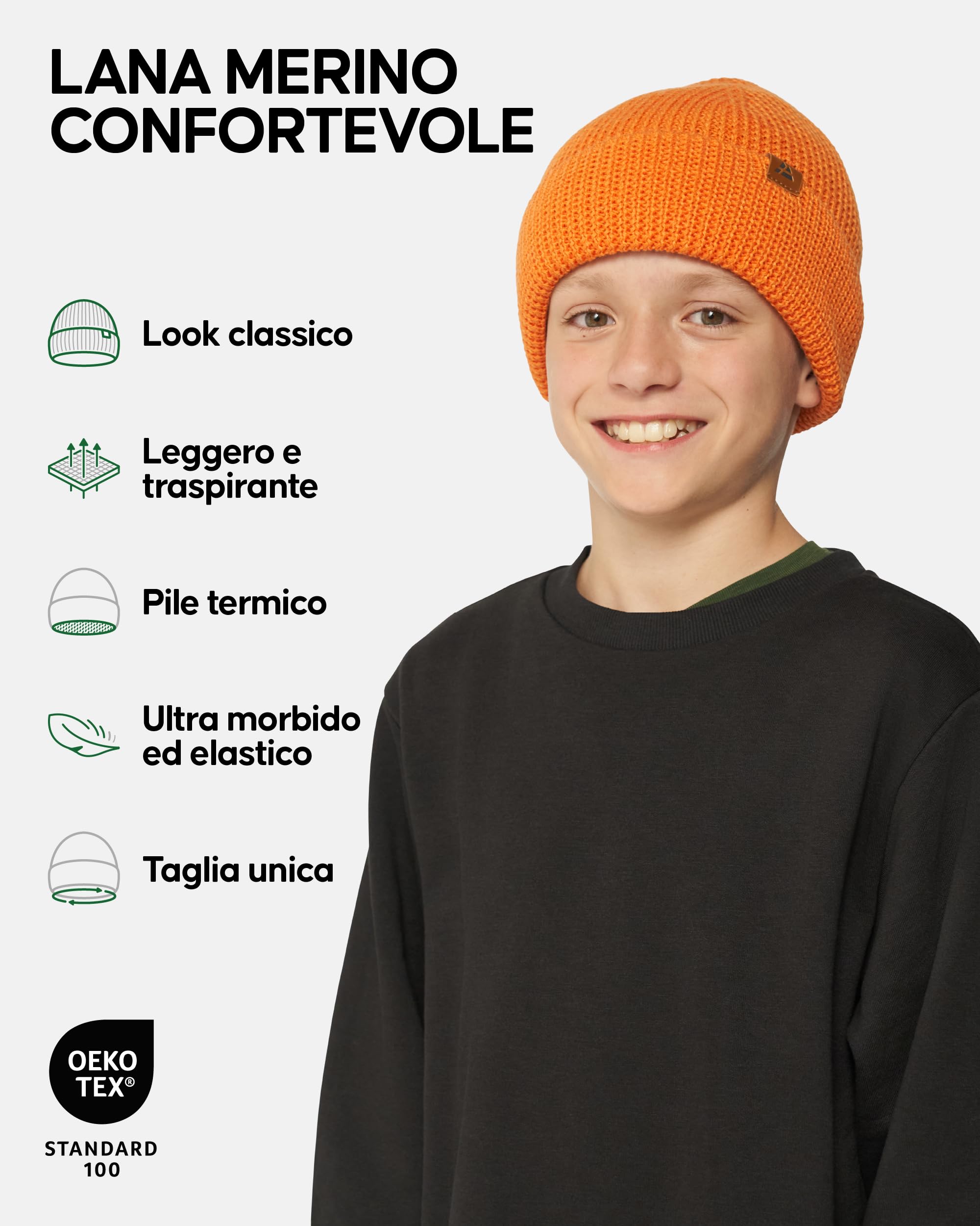 DANISH ENDURANCE Berretto Beanie in Lana Merino e Fodera Pile, Cappello in Maglia, Taglia Unica per Ragazzi e Ragazze, Beanie Invernale, Unisex,