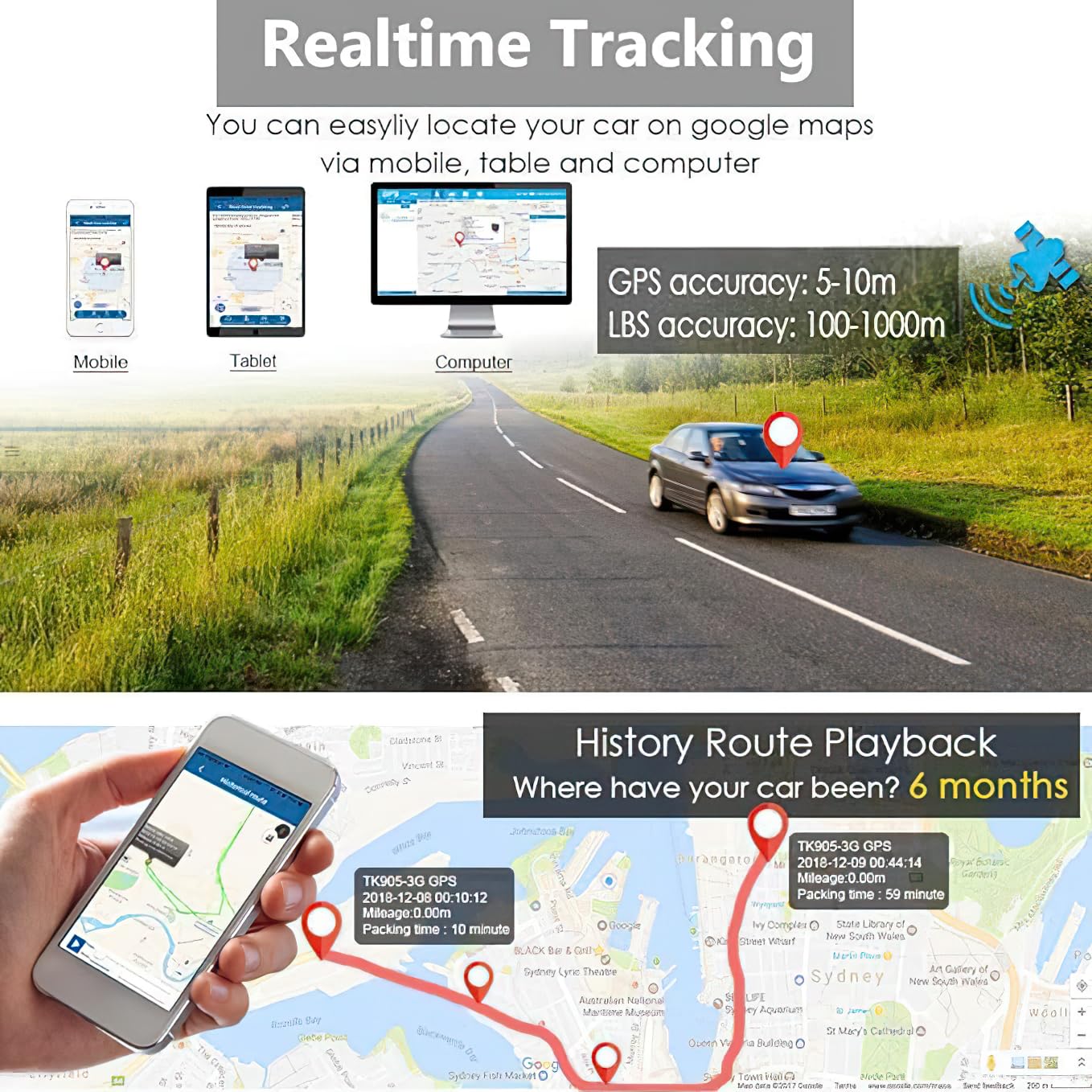 Winnes Mini Traceur GPS 4G avec Alarme Geofence et Application Gratuite, émetteur GPS, Suivi magnétique en Temps réel, Valise pour Enfants, Protection antivol de Voiture