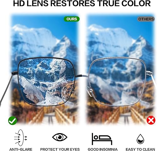 Miniatura 6 de QxAiVMin Oversized Square Metal Reading Glasses Women Men, Lady Large Frame Eyeglasses, Blue Light Blocking Computer Readers