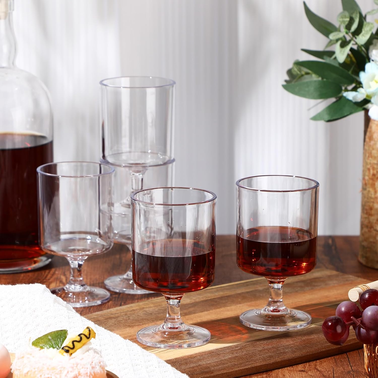 48 Packs 8oz Acrylic Reusable Plastic Wine Glasses Bulk Valentine Wedding Disposable Short Stem Baby Shower Party Goblet Cup Vintage Unbreakable Cocktail Drink Bars Stemware (Clear) - Image 3