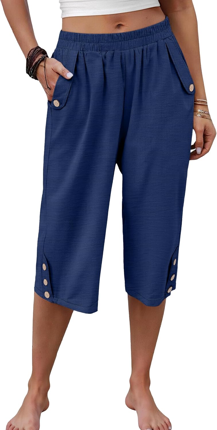 ANRABESS Womens Wide Leg Capri Pants Elastic Waist Casual Loose Lounge Trousers 2026 Summer Flowy Beach Vacation Clothes