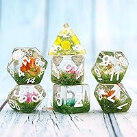Vista 7 de Handan Juego de dados DND de resina hechos a mano con flores y hierba para juegos de mesa D&D Dungeons and Dragon