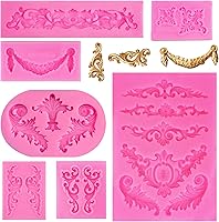Vista 9 de Rainmae 5 moldes de silicona de estilo barroco para fondant de encaje de voluta, molde de encaje de flores de alivio, molde de filigrana esculpido