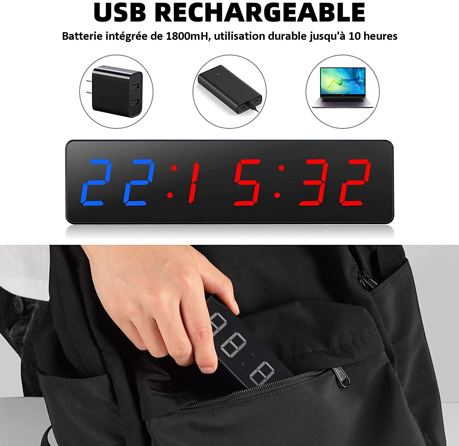 Fitness Minuteur Portable Mini Timer Sport sans Fil Fixation Magnétique Minuteurs Musculation Horloge Tabata EMOM MMA Entrainement Outdoor Noir
