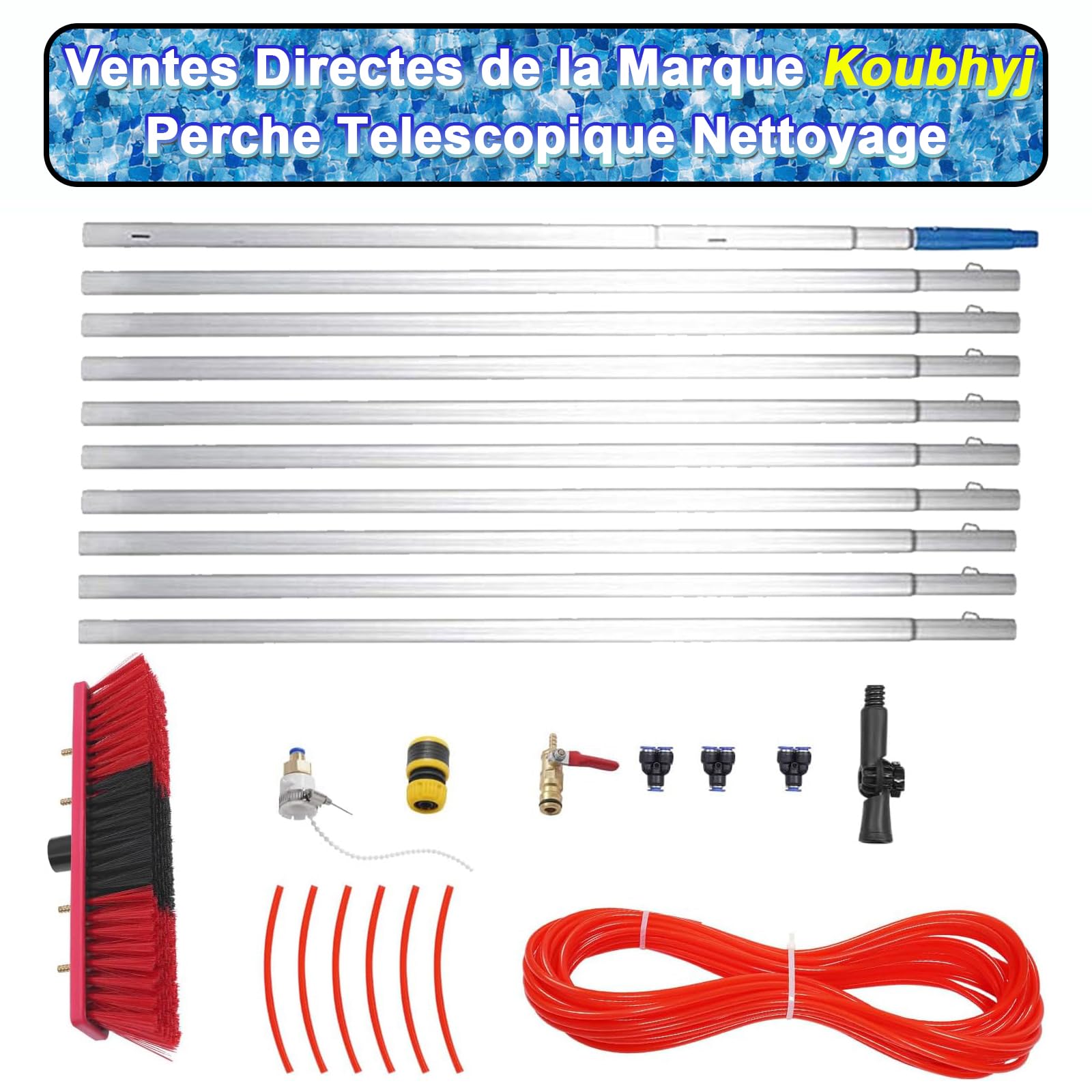 Perche Telescopique Nettoyage, Koubhyj Brosse Telescopique Toiture, Perche Telescopique Nettoyage Panneaux Solaires, Nettoyeur de vitres et Panneaux solaires réglable en Hauteur - Jusqu'à 13 m