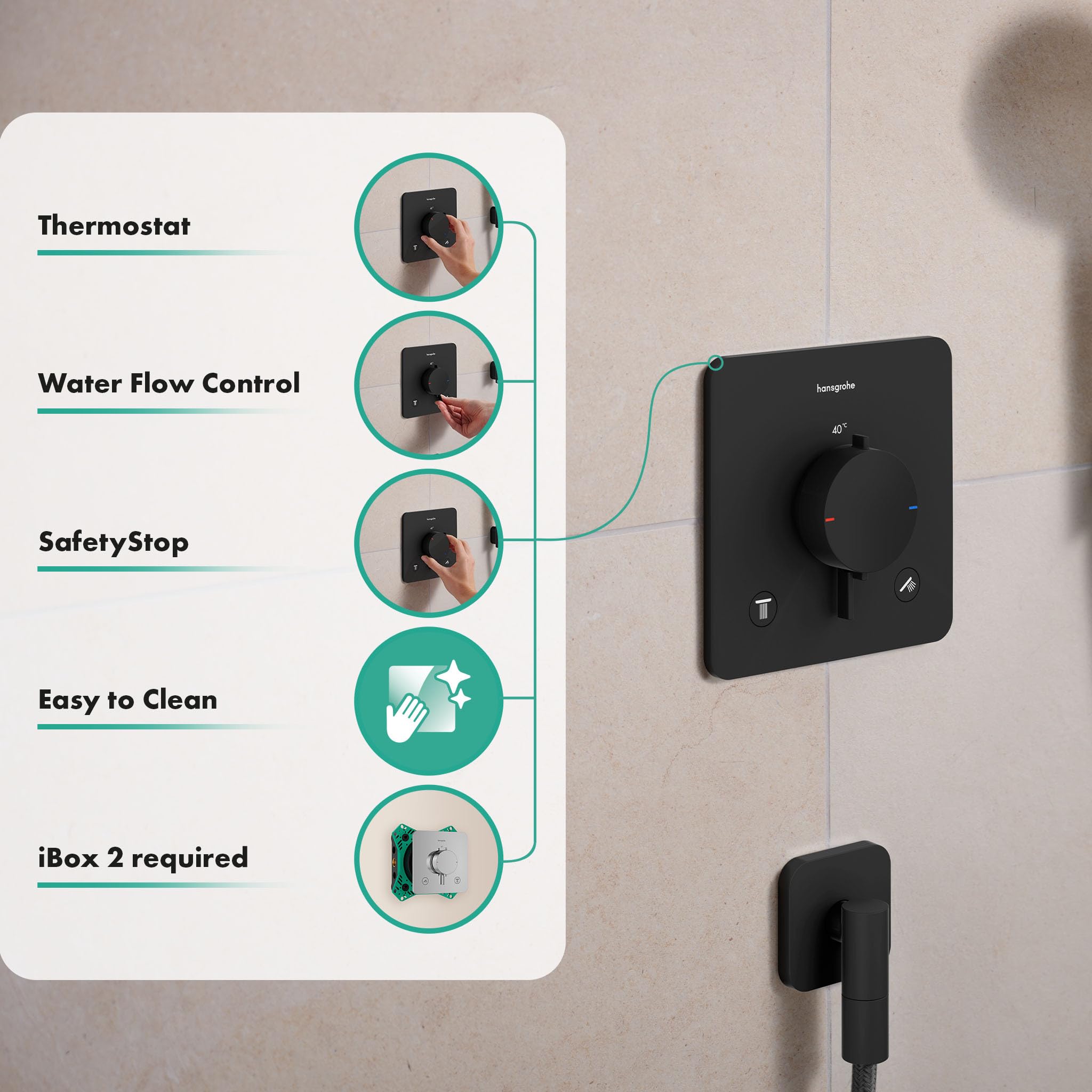 hansgrohe Ecostat Comfort Q - bateria termostatyczna podtynkowa, armatura łazienkowa z zabezpieczeniem przy 40 °C, termostat, kran do 2 odbiorników, czarny matowy, 33713670