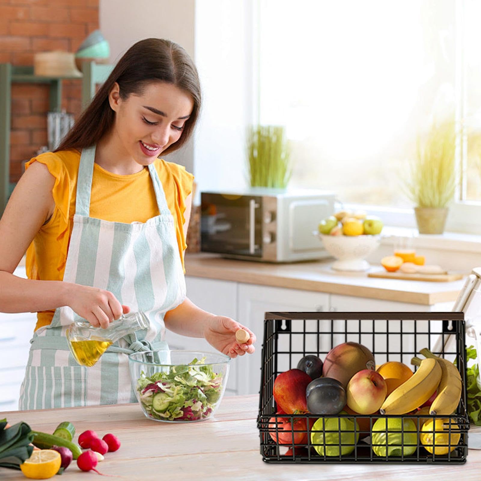 Panier Corbeille A Fruit Murale Pour La Cuisine, Empilable Panier Rangement Pour Fruit Basket Avec 4 Crochets De Cintre De Banane, Corbeille En Métal Pour Ranger Les Fruits Et Les Légumes