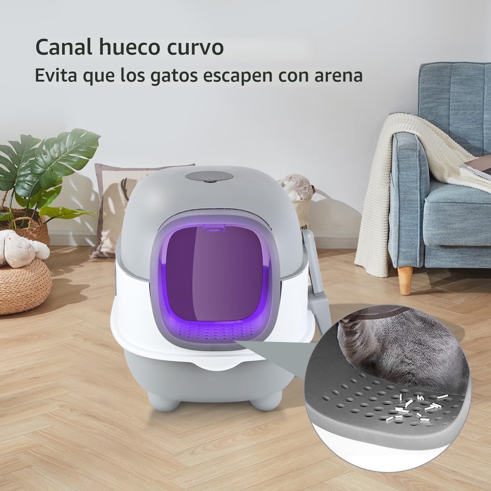 WODFARR - Arenero autolimpiable para gatos, plástico, polipropileno, con bolsa ambientadora y pala para arena para gatos, color gris