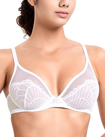 Womens Sexy Lace Bra Sheer See Through Mesh Bras Unlined Underwire Support