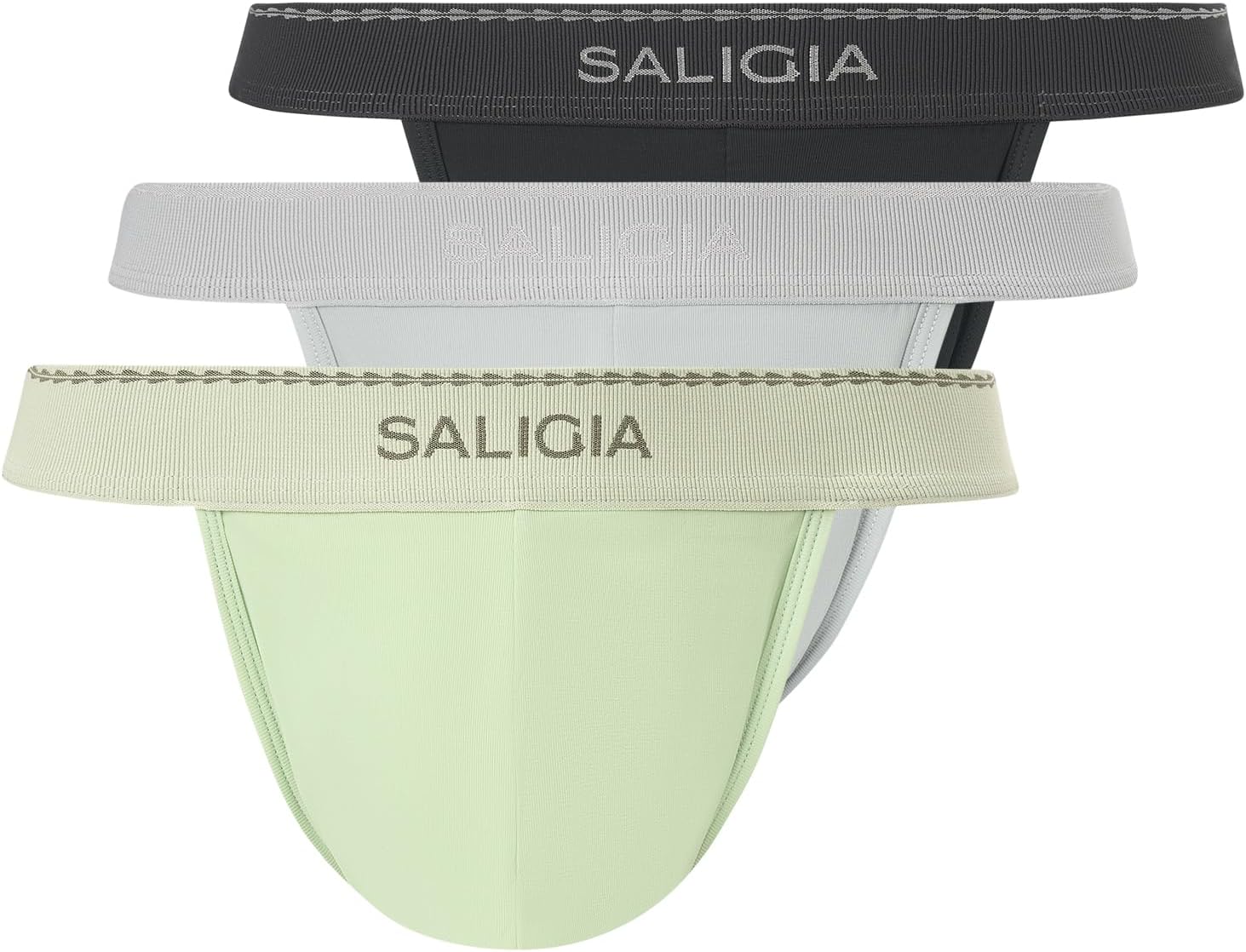 SALIGIA Men’s Bikini Briefs Underwear Sexy, Tag-Free & 100s Silky-Sheen Lyocell High-Cut Brief with No-Fly Pouch 3-Pack