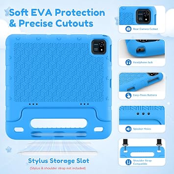 EDDBNi Kids Tablet Android 15 Tablet 10 inch Kids Tablets with Case Quad Core 64GB Dual Camera Parental Controls 2.4G WiFi Educational Tablets (Blue)