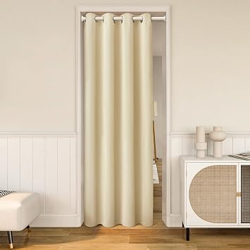 HOMEIDEAS Beige Doorway Curtains, Privacy Grommet Closet Curtain for Bedroom, W39 x L78 Inch Solid Blackout Door Coverings, Tie Back Insulated Window Drape, 1 Panel