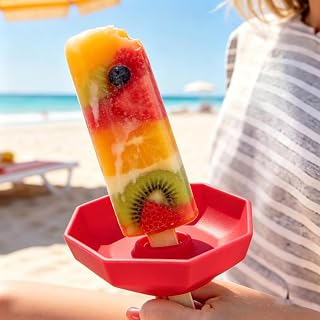 1pcs Silicone Drip-Proof Popsicle Rack Drip Free Ice Cream Holder Tools Free Froze Treats Rack Popsicle Holder,7.5 * 2.7cm (Red)