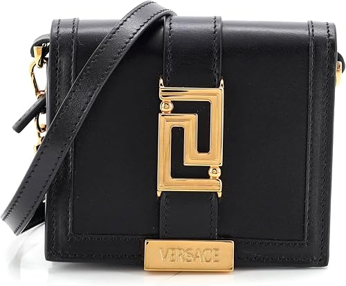 Pre-Loved Greca Goddess Wallet on Chain Leather Mini, Black
