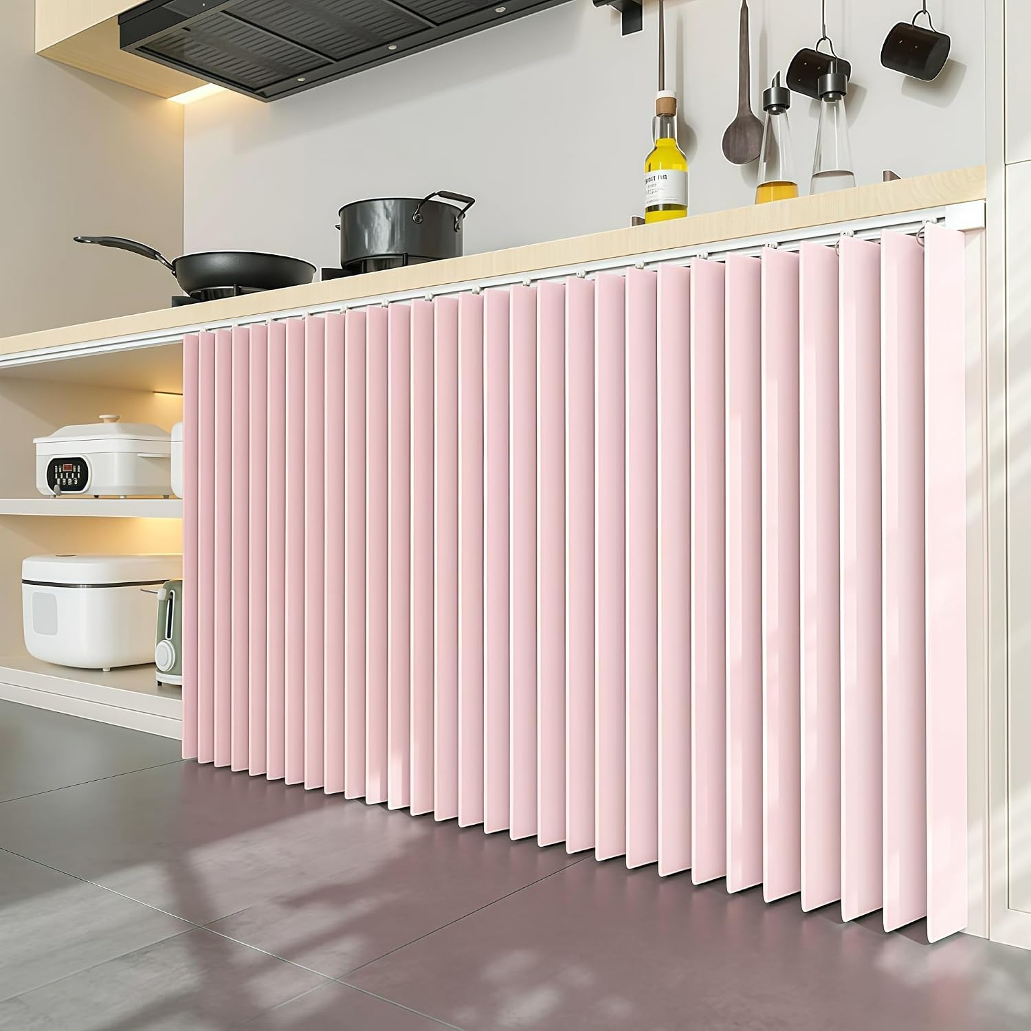 Accordion Door Curtain,Magnetic Blackout Folding Privacy Curtain,Room Divider Pleated Drapes with Hooks,for Closet,Bedroom,Living Room(Pink,70.9“Wx39.4“L)