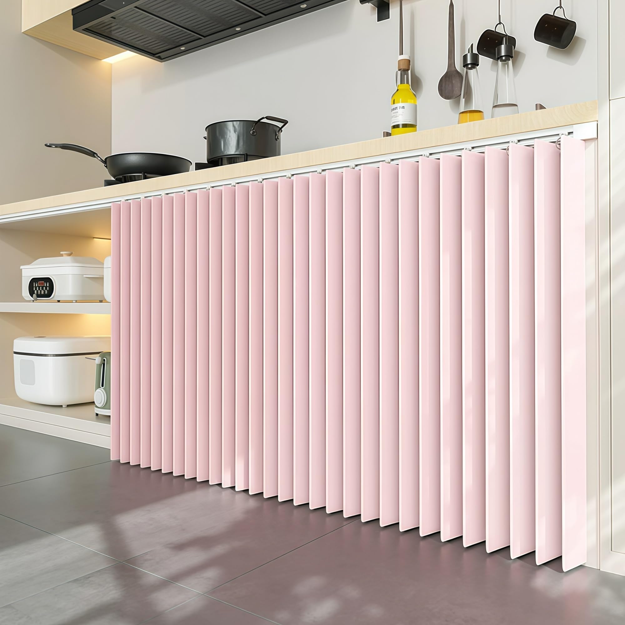 Rideau occultant court pliable rose 160x100cm auto-adhésif sans perçage pour armoire
