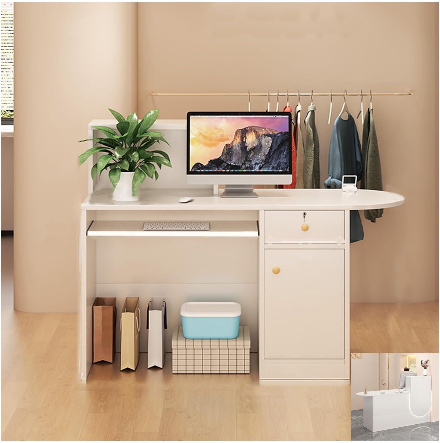 QWEASDF Reception Desk with Counter, Front Desk with LED Light, Modern Checkout Counter Table for Office, Salon, Lobby，Welcome Desk Checkout，Reception Counter(B1,L100*W45CM/L39.3*W17.7in)