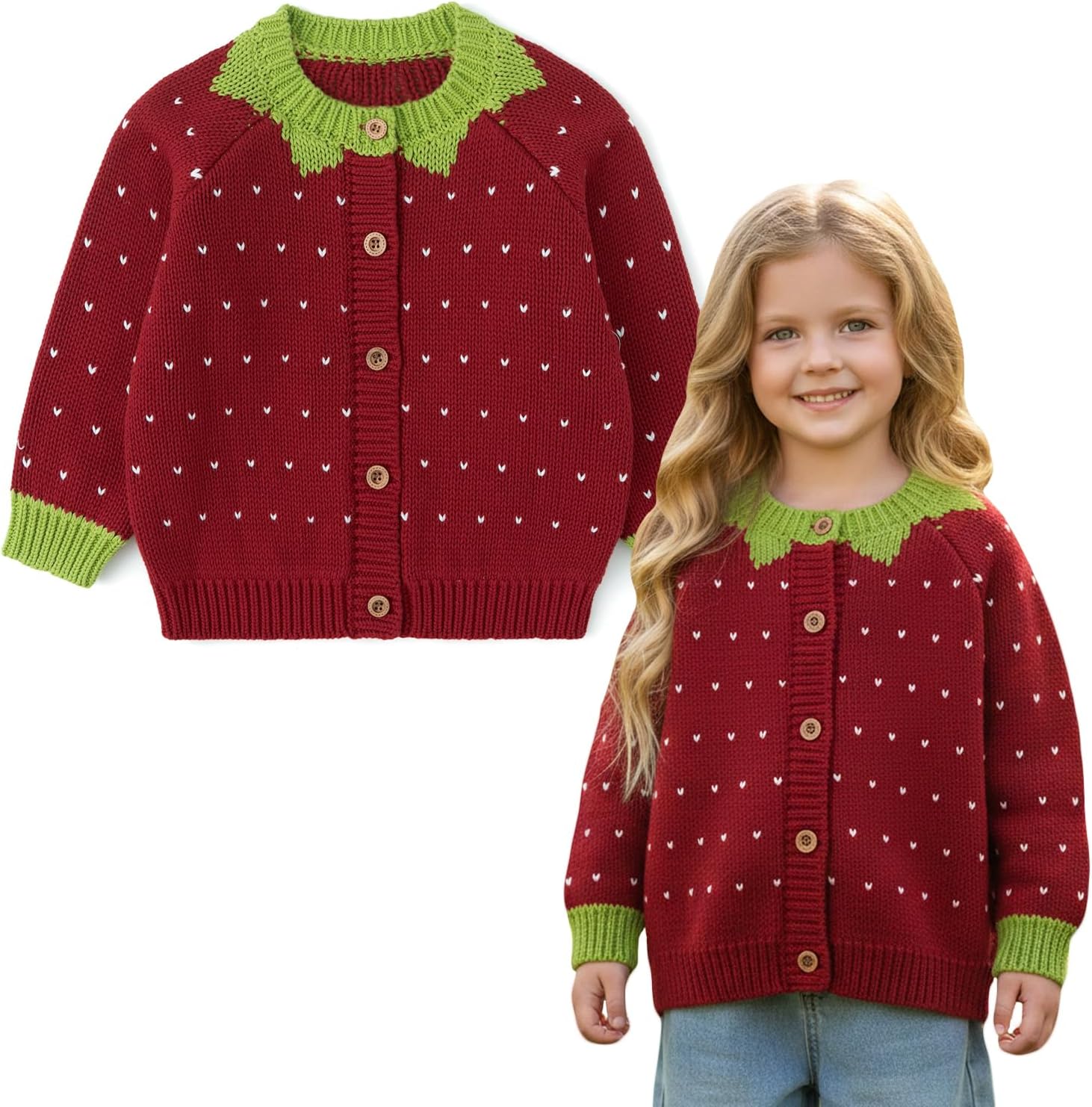 Simplee kids Baby Sweater Toddler Girls Cardigan Sweater Embroidered Strawberry Knit Sweater