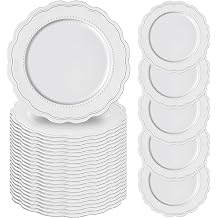 50 Pack Silver Charger Plates, 13 Inch Silver Chargers Plastic Round Dinner Charger Plates Bulk Decorative Beaded Flower Plate Chargers for Wedding Party Event Bridal Shower Elegant Tabletop Decor