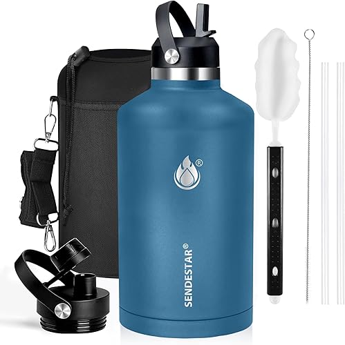 Miniatura 35 de SENDESTAR Botella de agua de boca ancha de acero inoxidable de 24 onzas, doble pared aislada al vacío, botella a prueba de fugas con tapa flexible