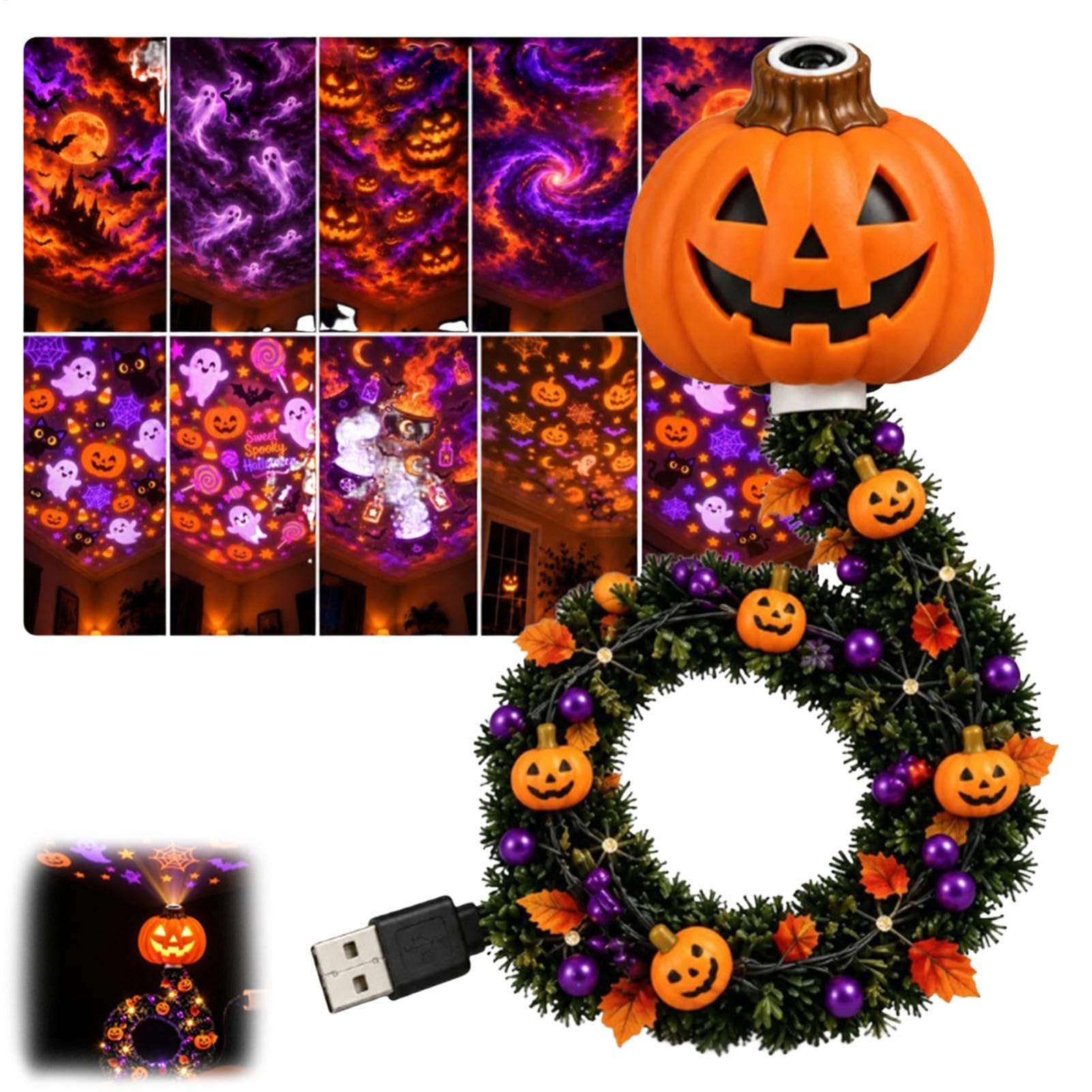 Plug-and-Play Hd USB Halloween Indoor Projection Light with 8 Festive Scene