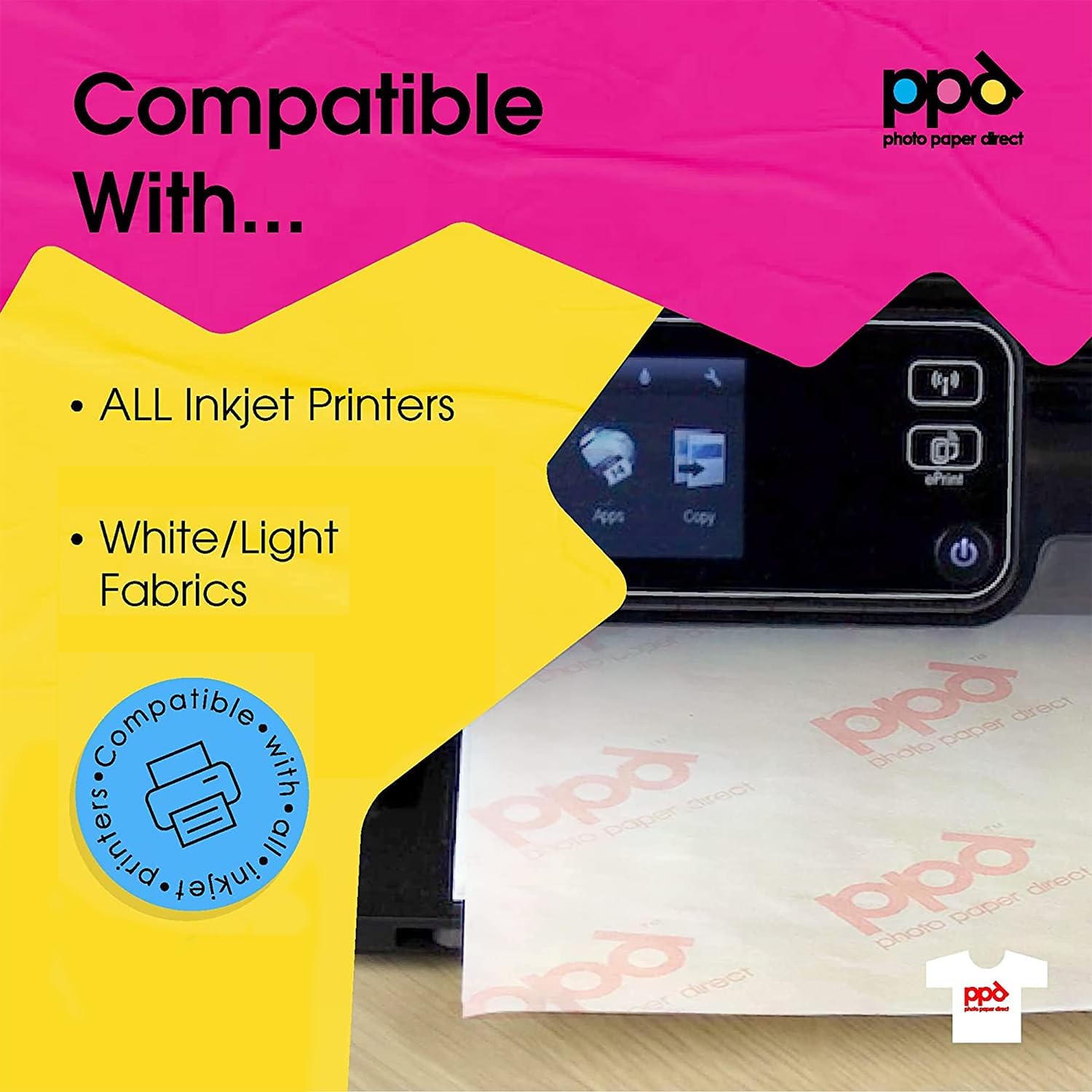 PPD 50 Sheets 8.5x11” - Inkjet Iron-on Heat Transfer Vinyl Paper for White & Light Fabric and T-Shirts - Premium - PPD-1-50