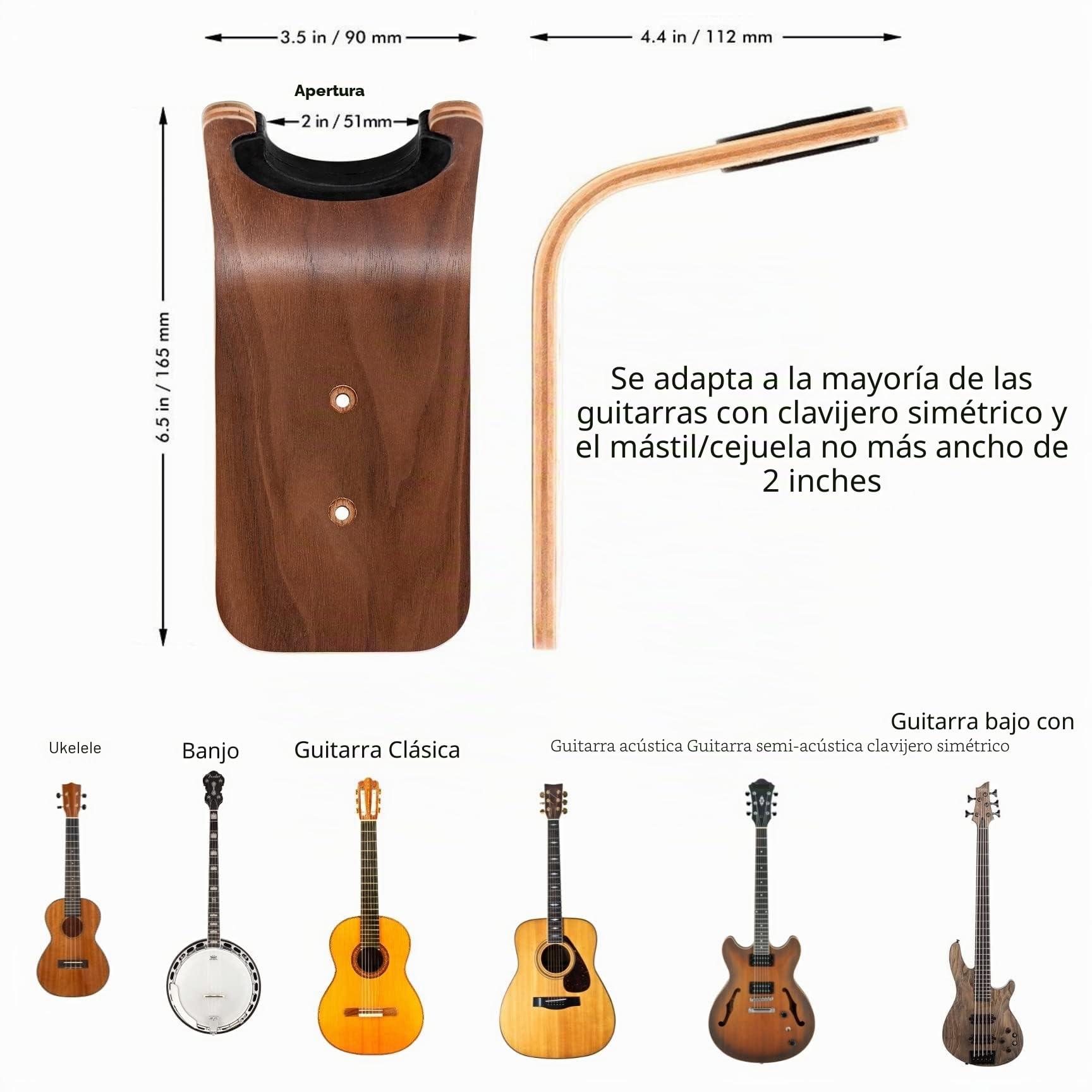 Colgador de pared para guitarra - Soporte de pared seguro para guitarra acústica/ukelele - Accesorios de guitarra que ahorran espacio - Gancho de guitarra fácil de instalar - Soporte de guitarra de