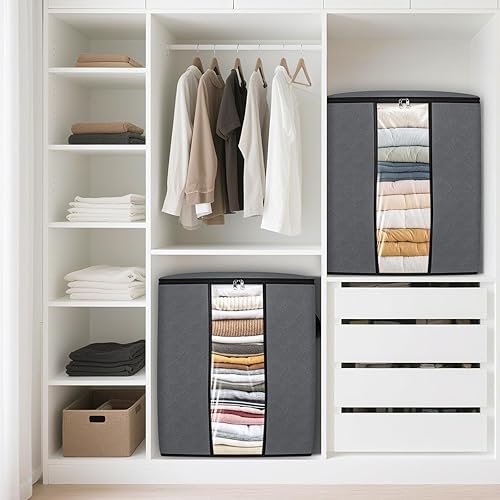 Miniatura 7 de Bolsas de almacenamiento para mantas, paquete de 6 organizadores de mantas de edredón, contenedores de gran capacidad de 80 litros con ventana