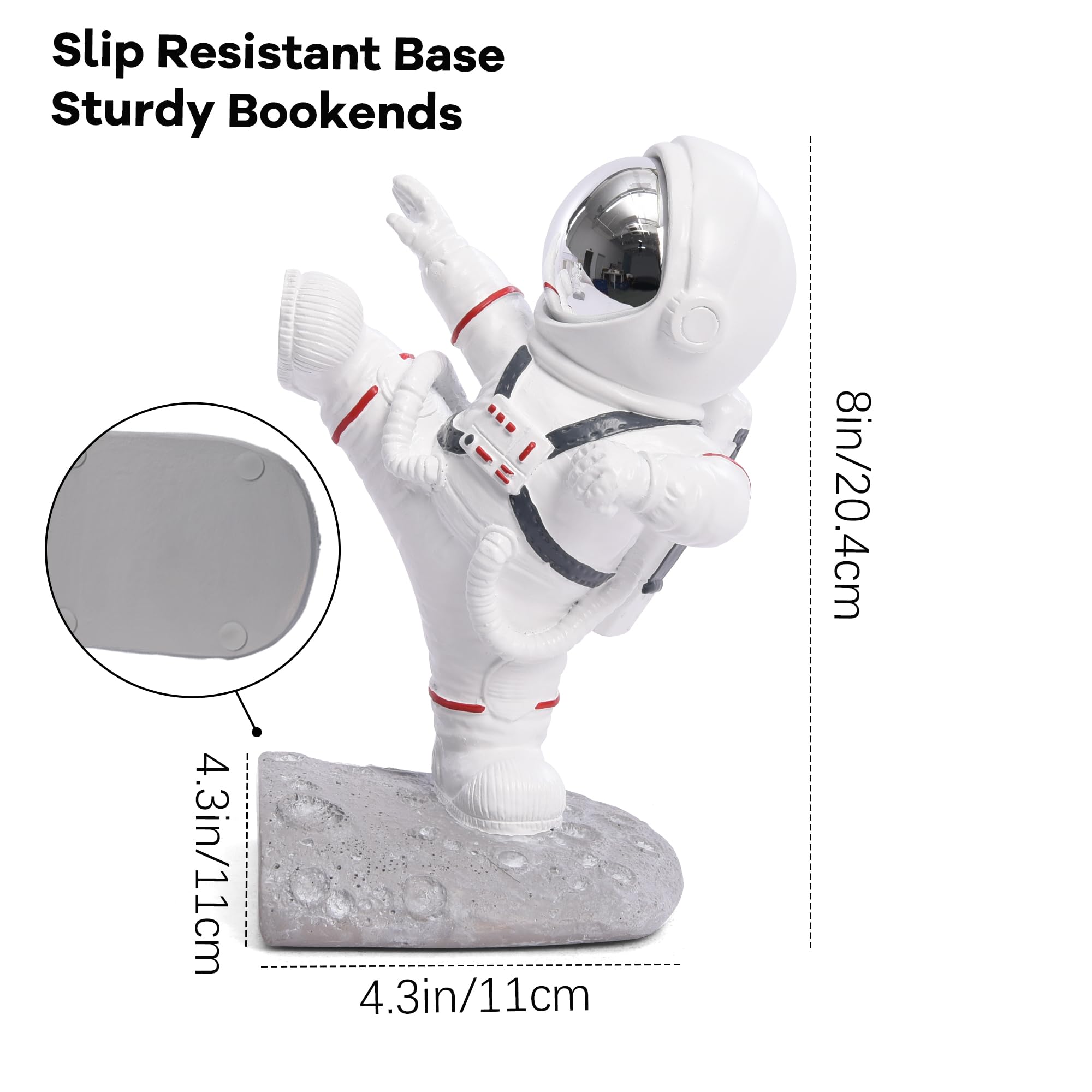 Kakizzy White Book Ends for Kids, Upgraded Astronaut Bookends Resin Spaceman Book Holders for Shelves Sturdy Book Stopper Book Ends to Hold Books Unique Outer Space Book Shelf Ends(F2-Silver Color)