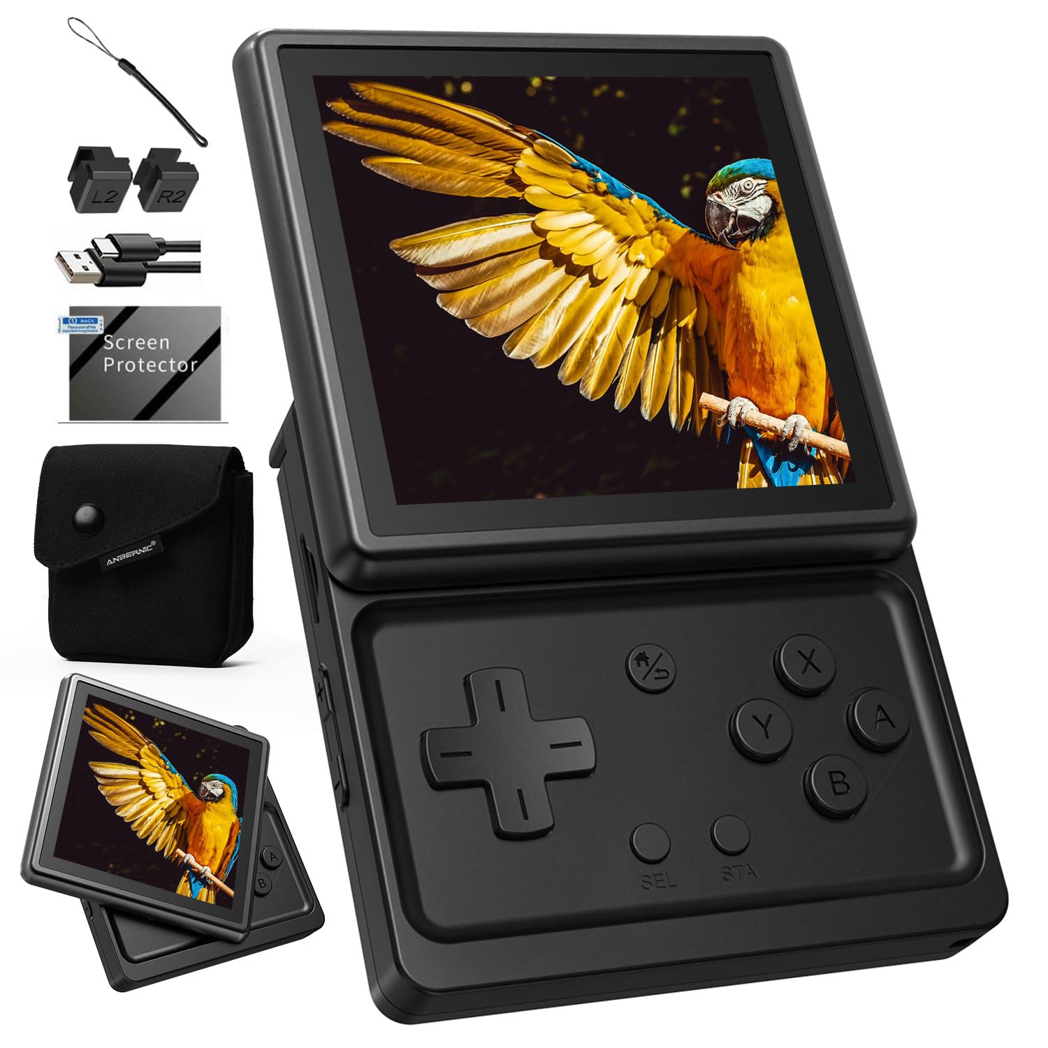 RG Rotate Retro Handheld Game Console Android 12 Console with 3.5 inch Swivel Screen Unisoc T618 Chip 3GB+32GB, 2000mAh Aluminum Alloy Body +ABS Plastic with RG Rotate Carrying Case Bag Rg Rotate-black+bag