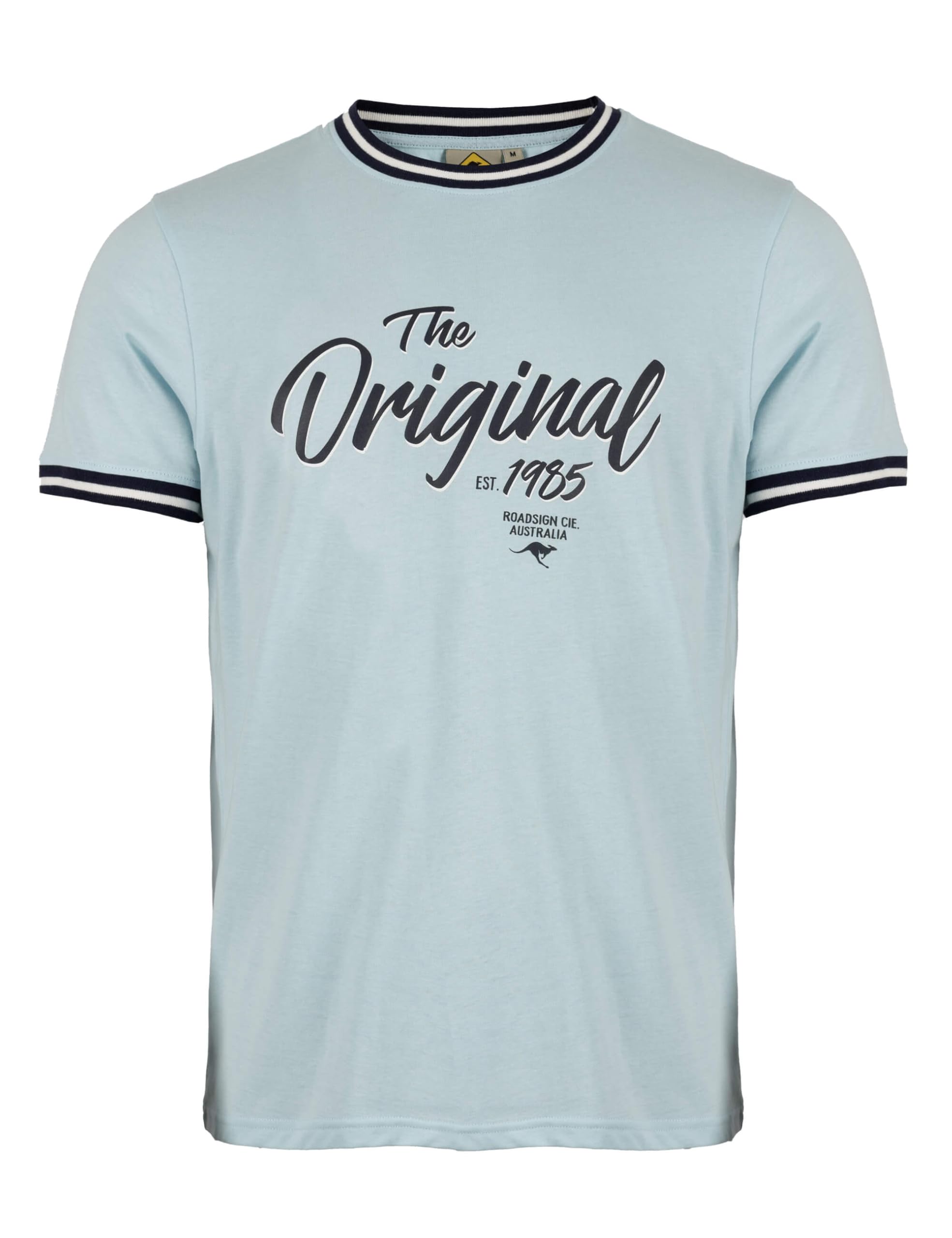 ROADSIGN australia Herren T-Shirt mit Kontrastdetails am Kragen und Frontprint, 100% Baumwolle