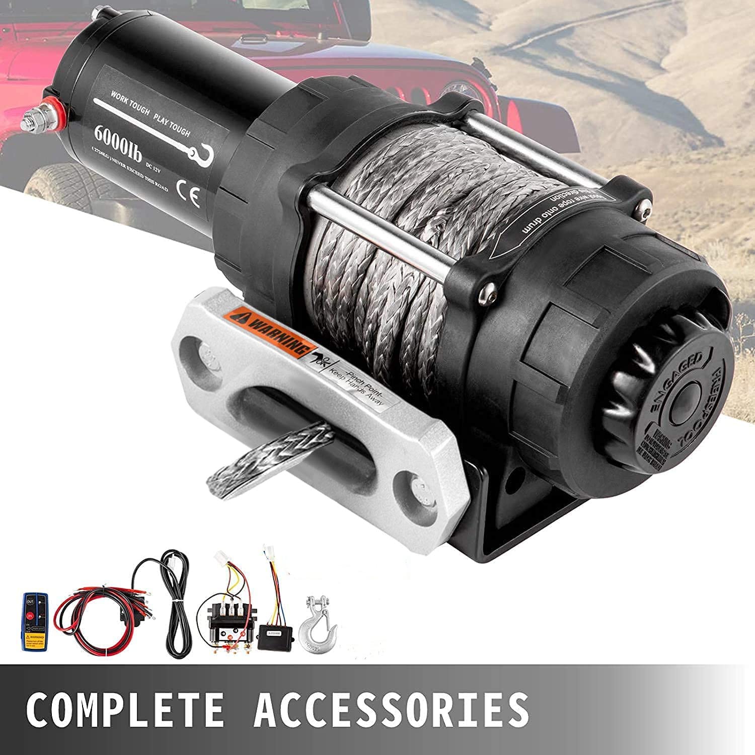 VEVOR Electric Winch 6000lb Load Capacity Truck Winch Synthetic Rope with Wireless Remote Control, Powerful Motor for ATV UTV Off Road Trailer