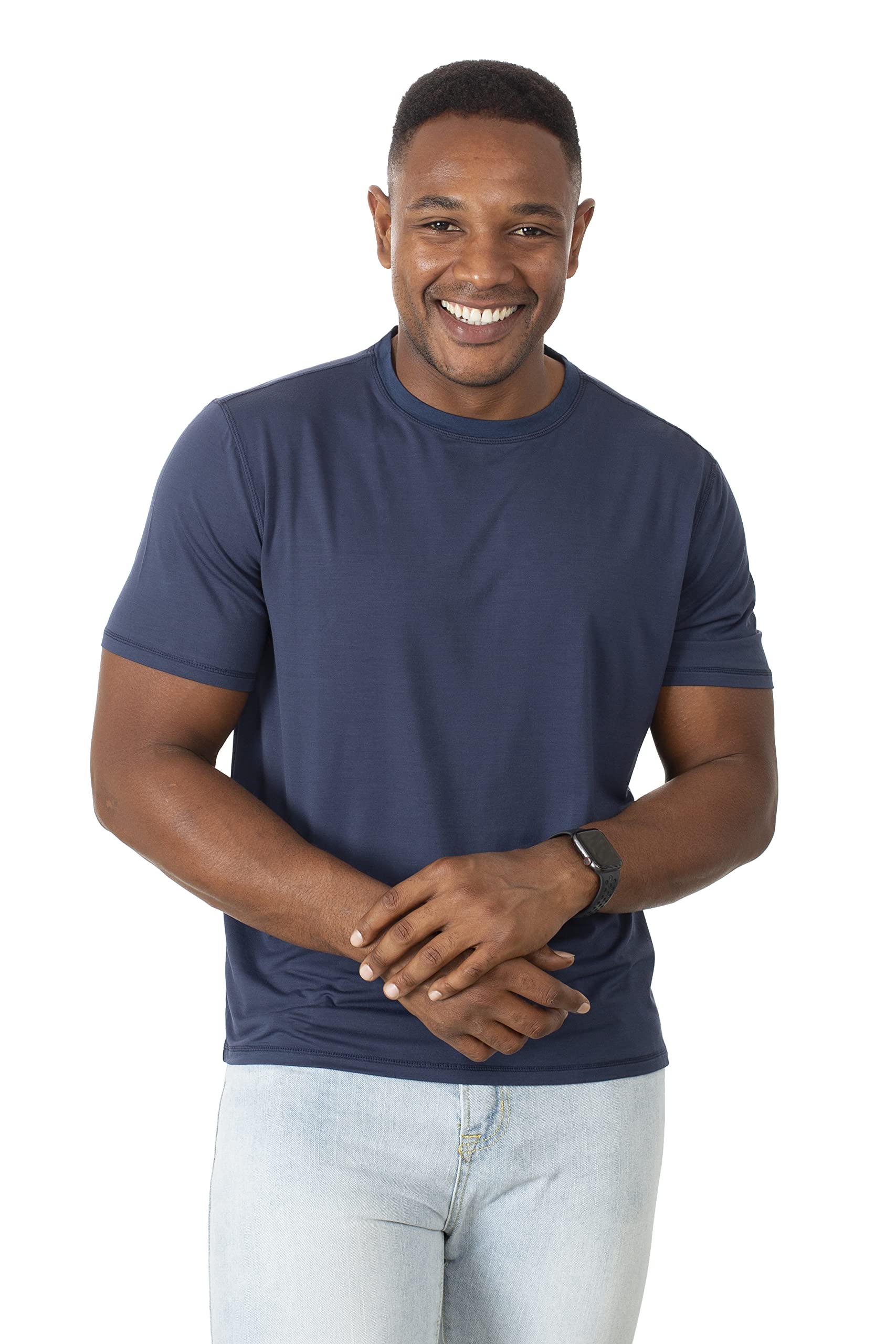 Chill BoysSoft Bamboo Tshirt for Men Short Sleeve - Plain Bamboo Tshirts. Cool Performance Mens T Shirts. Crew Neck Tee, Navy Blue, M