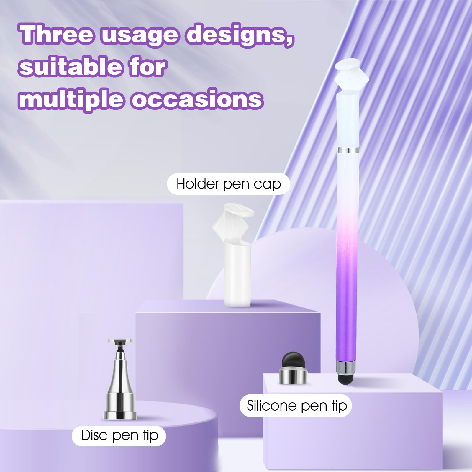 Lot De 3 Stylets Écran Tactile Oruola - 2 En 1 Double Pointe - Compatible Tous Écrans - Blanc, Violet, Rose