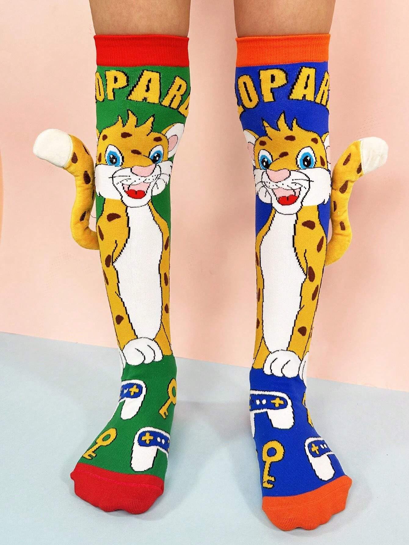 SAMVARDHAN Lion Knee-High Socks with 3D Tail – Colorful Jungle Safari Theme,Animal,Soft, Colorful Long Socks Comfortable and Stretchy - Age of 3 to 12 Years - Image 2 thumbnail