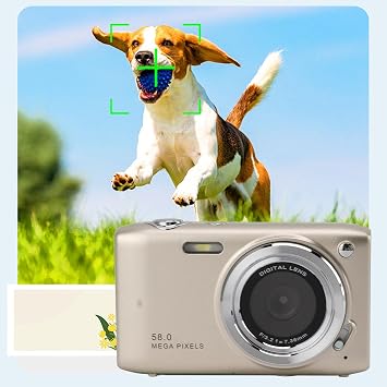 58MP HD 4K Digital Camera with 16x Zoom Auto Focus Compact Pocket Camera for Travel Photography Vlogging (Gold)