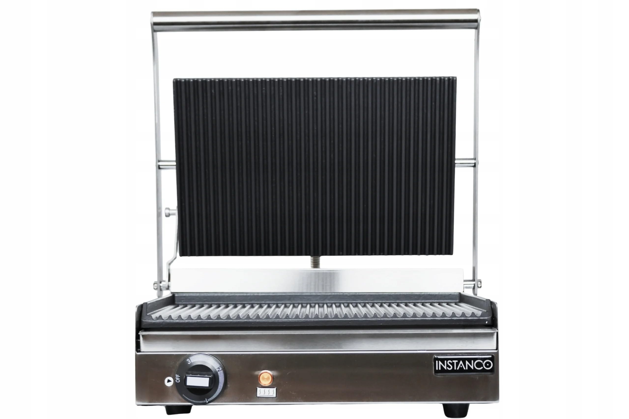 Instanco Grill Kontaktowy Panini I-KON.1, Żeliwo z Powłoką Ceramiczną, 2200 W, Obie Płyty Ryflowane, Stal Nierdzewna, do 300°C