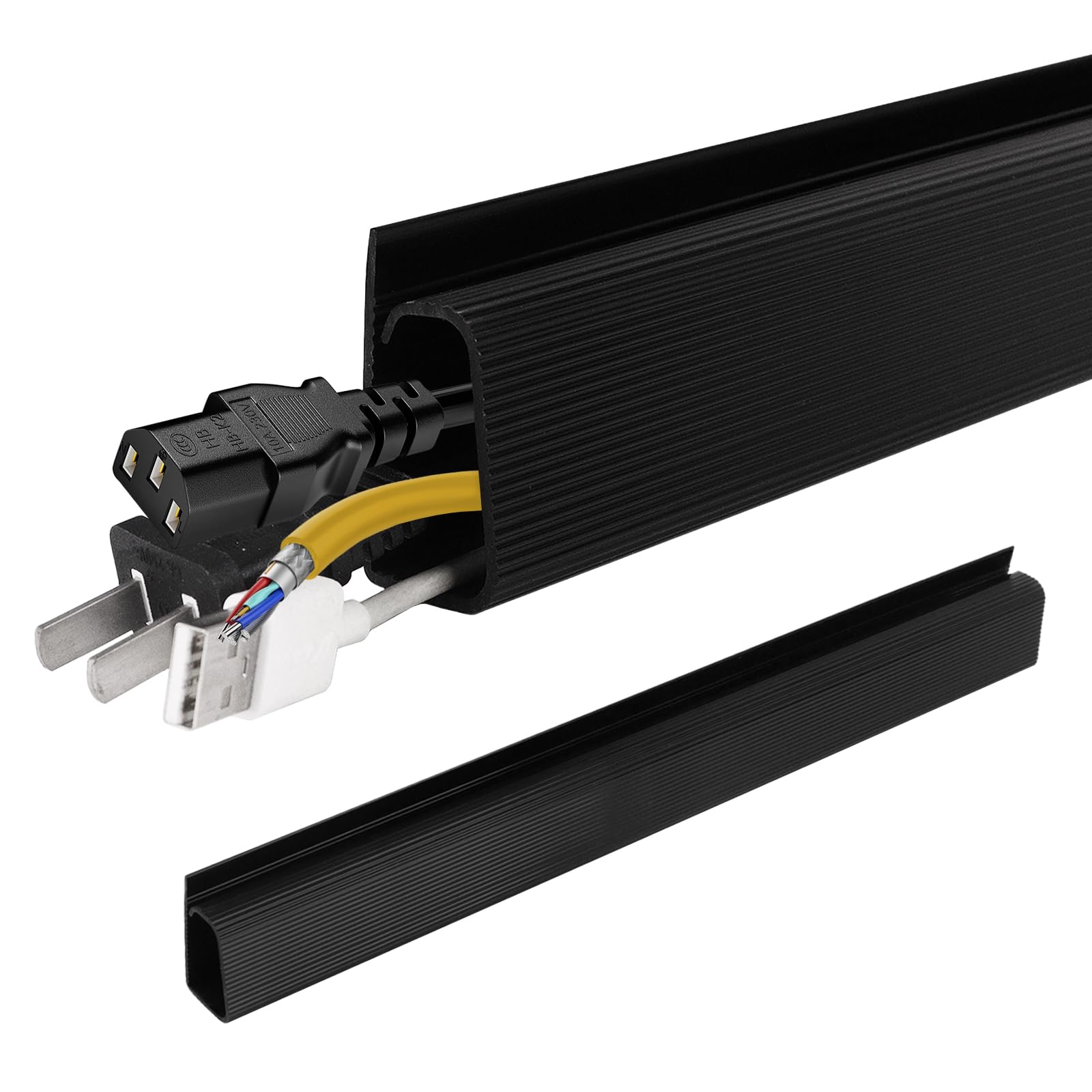 Adhesive Under Desk Cable Management, No-Screw Cable Organizer, Easy Install Cord Hider, Black