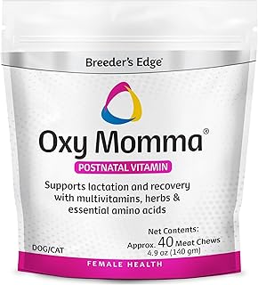 Breeder's Edge Oxy Momma Meat Treats, Postnatal Supplement for Lactating Dogs and Cats, Provides Essential Nutrients and Herbs to Support Milk Production and Aid Mother's Recovery After Birth, 40 ct