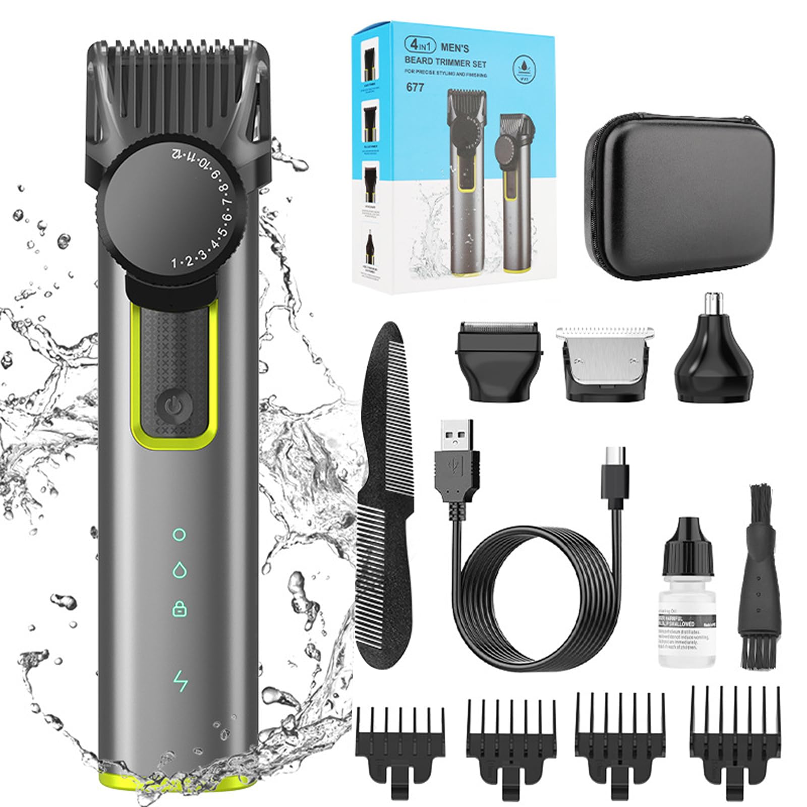 Maquina Cortar Pelo 4 in 1, Unipampa Cortapelos Hombre Profesional, Recortadora Eléctrica, Recortadora de Barba, Hombre Afeitadora Eléctrica, Maquina de Cortar Pelo, 4 Peines Guía, IPX5 Waterproof