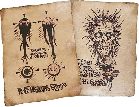Necronomicon, Evil Dead, Book of the Dead aged printed sketch book pages, Halloween Prop