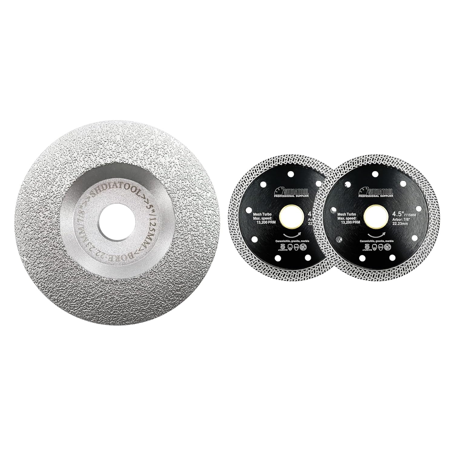 SHDIATOOL 5-Inch Diamond Grinding Cup Wheel for Granite Marble Iron Steel Masonry Convex Vacuum Brazed Grinding Disc Fits 7/8 Inch Arbor