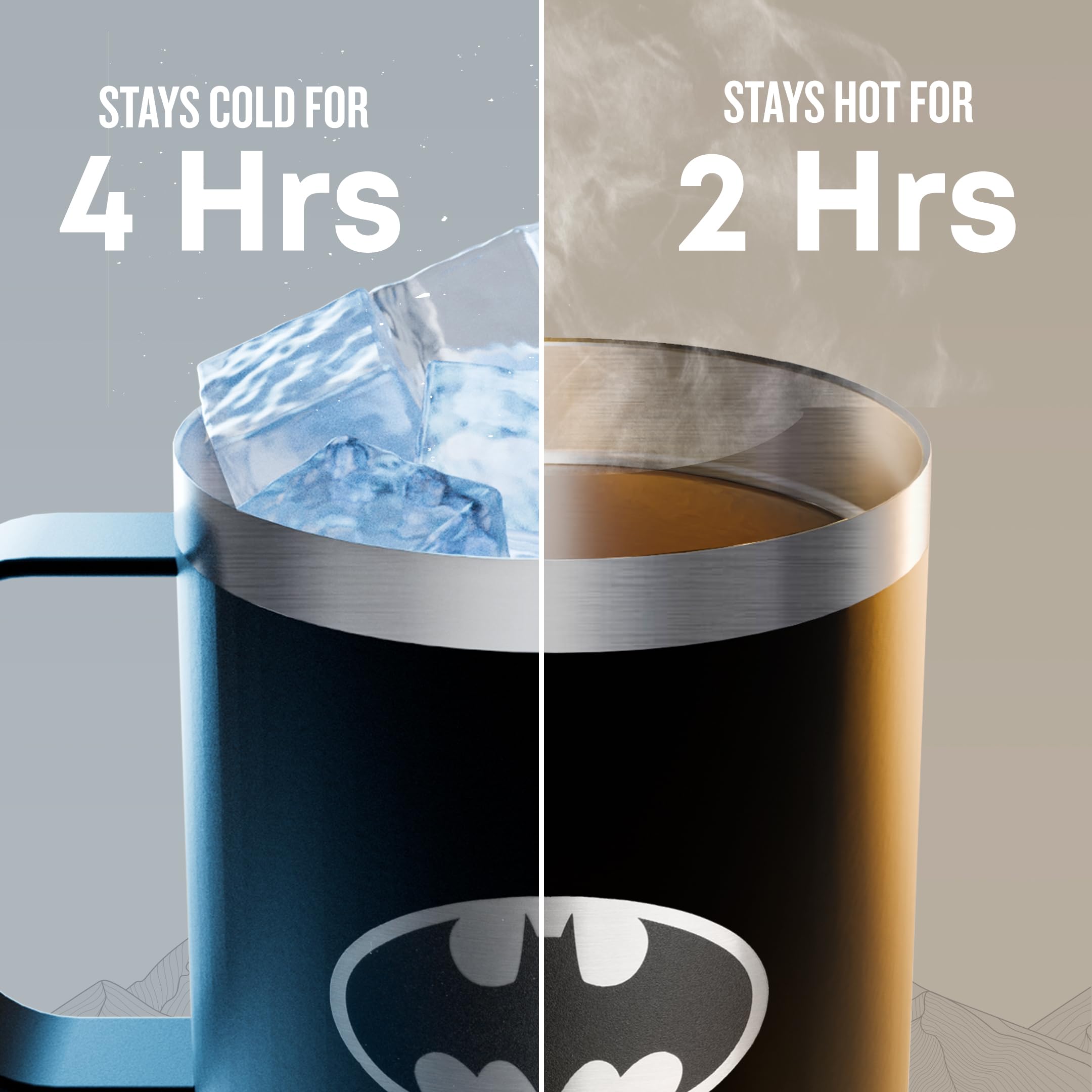 Smartshake Bohtal Izolowany kubek do kawy 350 ml, izolowany próżniowo kubek z pokrywką, szczelny, bez BPA, kubek podróżny do gorących i zimnych napojów (Batman)