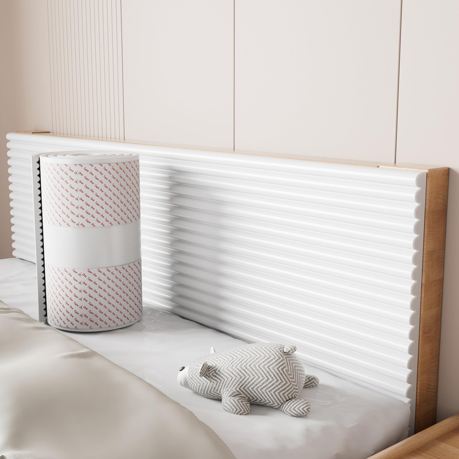 Wandpaneele Gepolstert für Kinderzimmer - 200 cm Wandpolster Selbstklebend, 1 cm Dick Anti-Kollision Wandkissen Bett Kopfteil, Polsterpaneel Wand Wandschutz Bett für Kinder(Weiß,30x200cm)