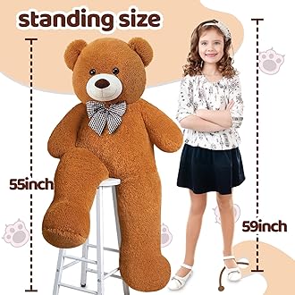 Giant Teddy Bear 55" Stuffed Animals Plush Toy, Cute Life Size Big Soft Bear for Boy Girl Birthday Valentine Mother's Day, 7 LBs, 140 CM, Dark Brown