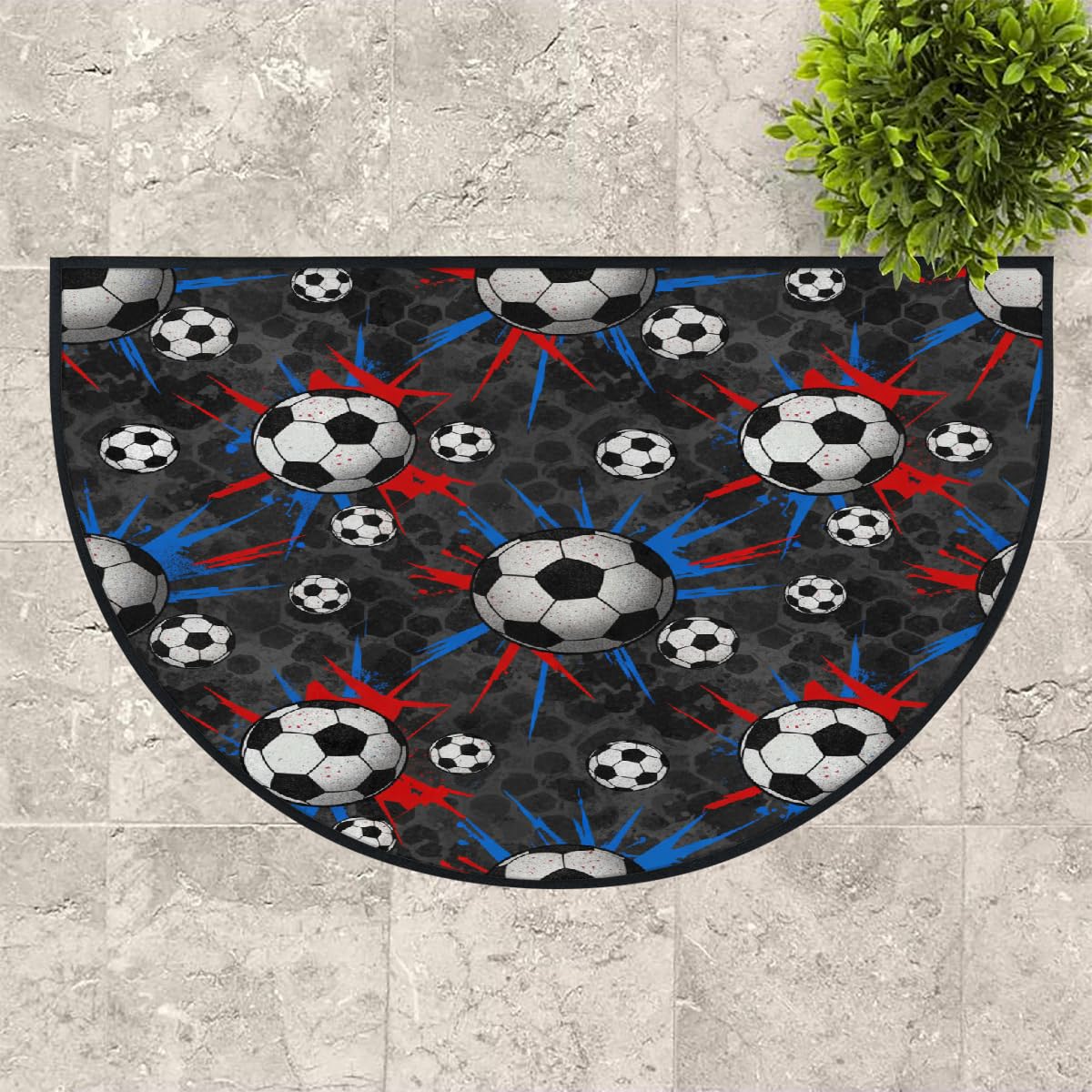 Große halbrunde Fußmatte, Fußball, Sport, rutschfest, saugfähig, halbrund, Eingangsbereich, niedlich, weich, halbrund, waschbar, Teppich für Küche, Badezimmer, Schlafzimmer, 160 x 100 cm