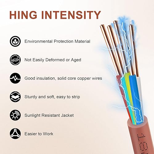 Miniatura 5 de Cable de termostato  Cable de circuito de alimentación de cobre macizo calibre 18 y 5 conductores de 185, 10 pies, para equipos de calefacción y