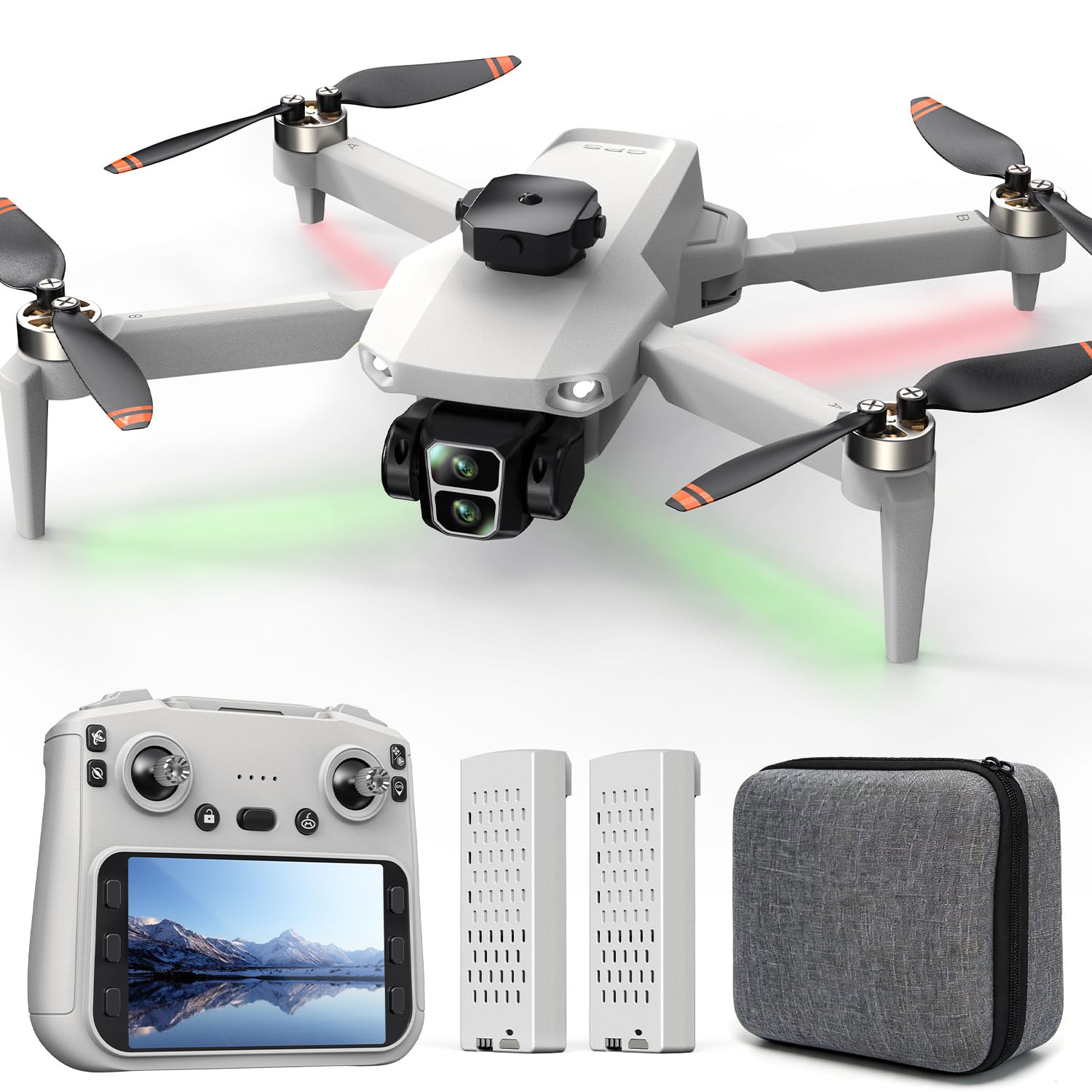 Drone GPS con Schermo HD Integrato da 4,3" e Fotocamera 4K per Principianti | Senza Telefono né app, 32 Min di Volo, Ritorno Automatico GPS, Flusso Ottico, 2 Batterie, Custodia e Struttura Pieghevole