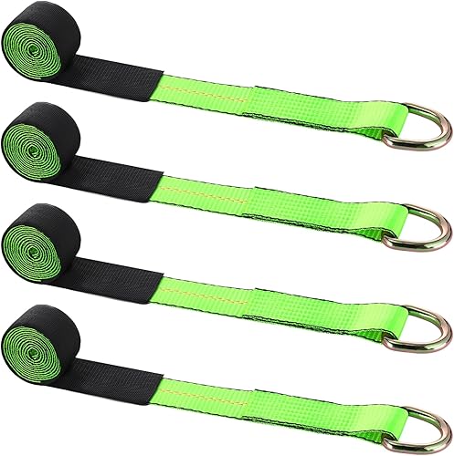 Paquete de 12 correas de remolque de 2 pulgadas x 8 pies, correas de elevación de rueda de lazo con anillo en D, 11.000 libras, resistencia a la