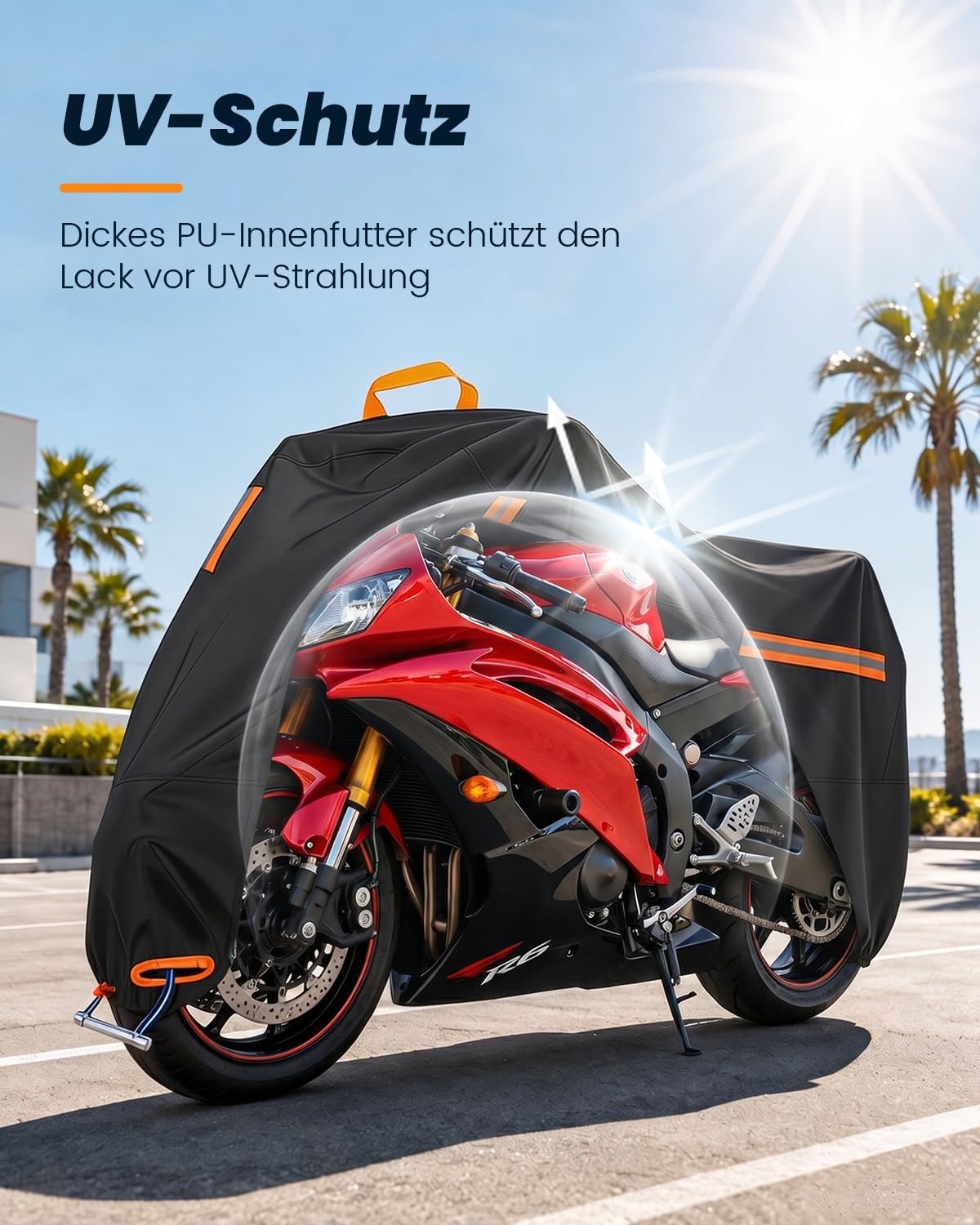 Bâche de protection pour moto, 4XL, 420D, imperméable, résistante aux UV, à la poussière, au vent, convient pour de nombreux modèles (295 x 110 x 140 cm)